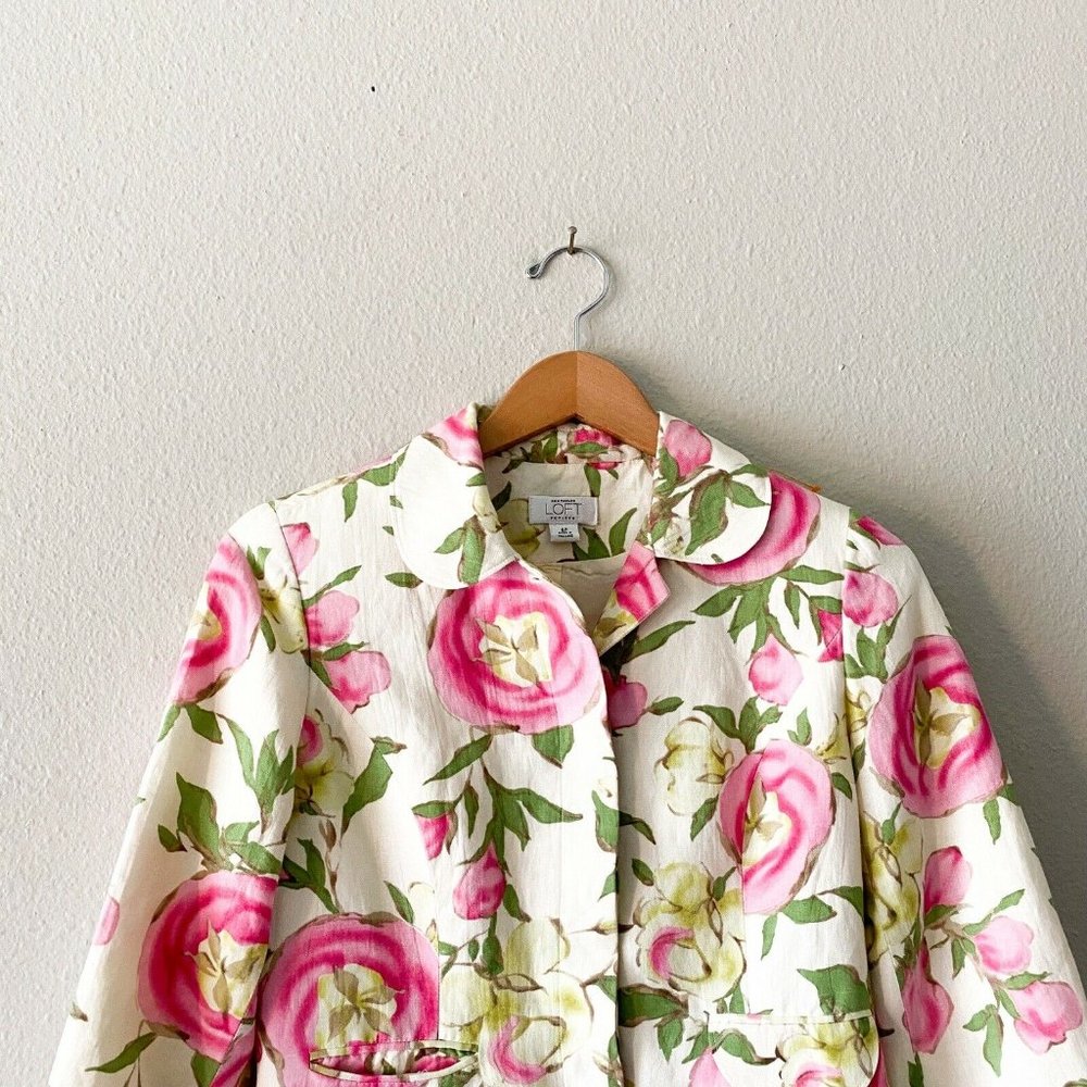Ann Taylor LOFT petite light yellow floral linen - Picture 2 of 8